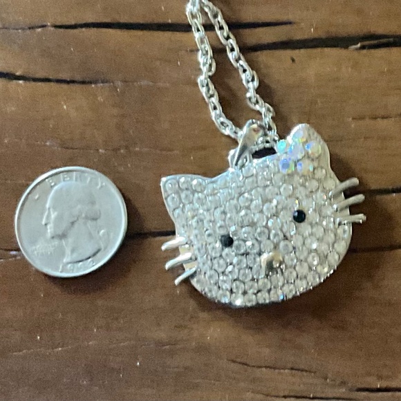 Jewelry - Hello Kitty Large Silver Necklace White and Pink Crystals 20 Inches Chain